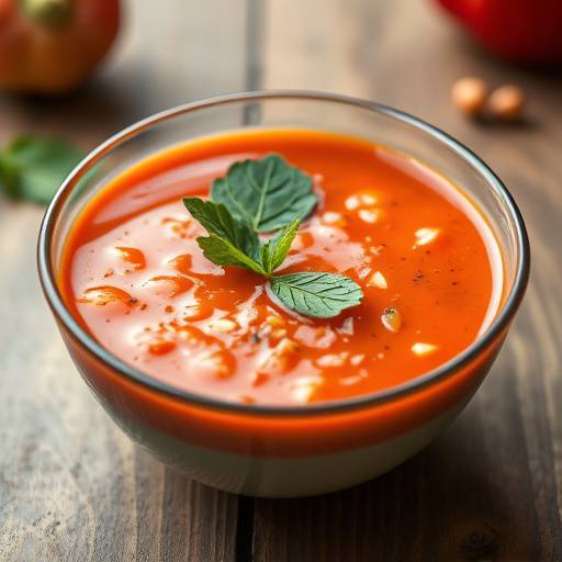Un refrescante gazpacho andaluz servido en un taz&oacute;n con trozos de pepino, pimiento y cebolla.