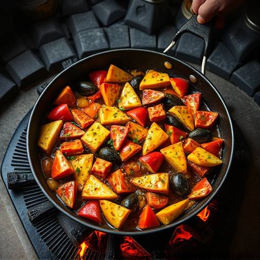 Una paella valenciana tradicional cocinada a la le&ntilde;a en una paellera.